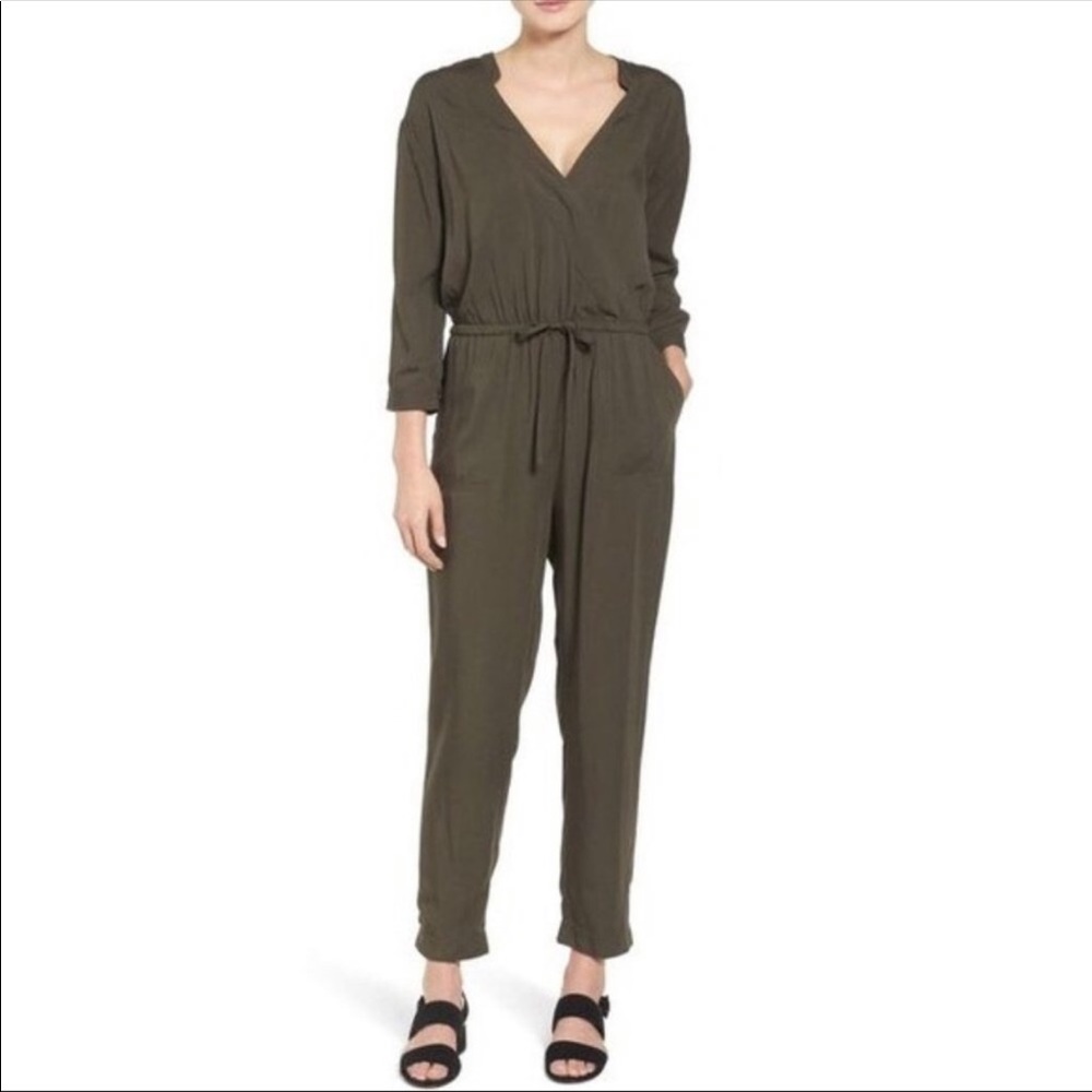 Caslon Drop Waist Army Green Jumpsuit Size Large